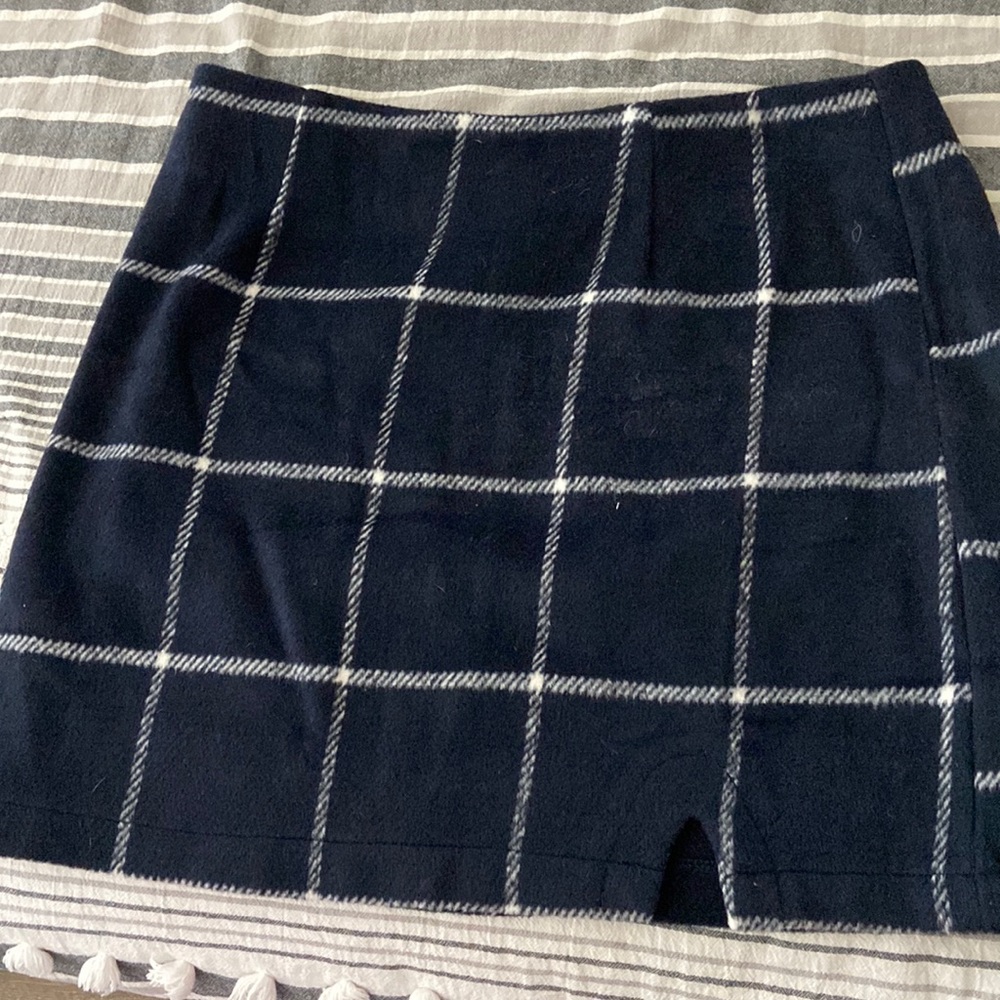 Navy Blue Plaid Skirt